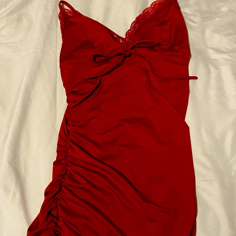 red lace trim dress